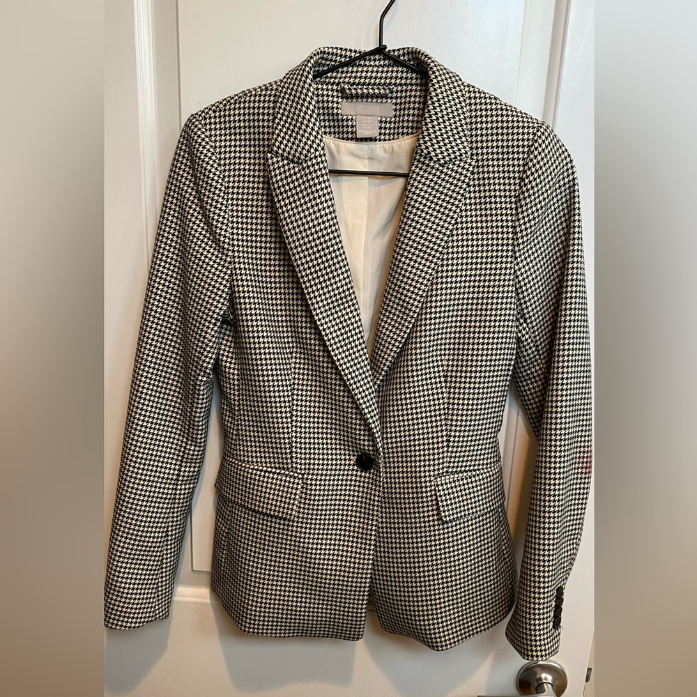 H&M Houndstooth Patterned Blazer (Dark Green and Black)